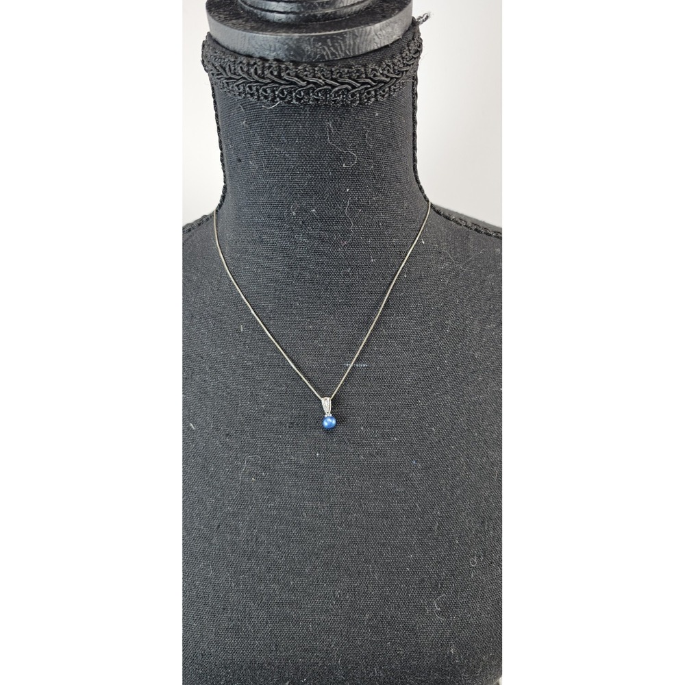 Vantel Pearls Blue Pearl‎ Necklace 925 Sterling Silver Pendant CZ Accent